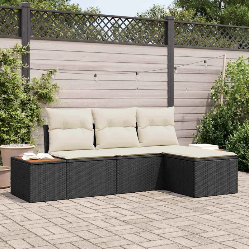 Sodo Sofų Rinkinys 4 pcs Juoda ir kreminė Poli ratanas