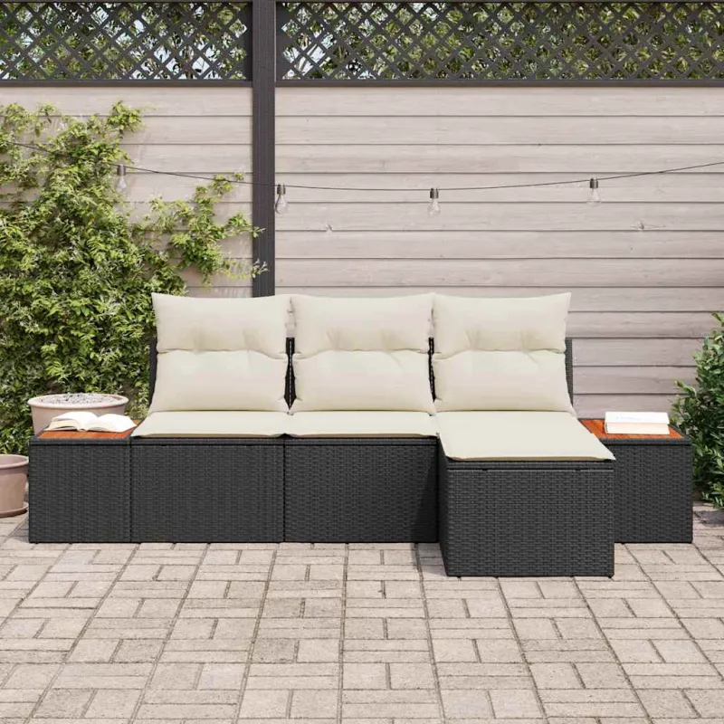Sodo Sofų Rinkinys 4 pcs Juoda ir kreminė Poli ratanas