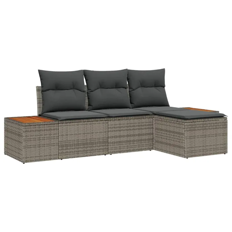 Sodo Sofų Rinkinys su pagalve 4 pcs Pilka Poli ratanas
