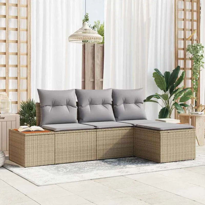 Sodo Sofų Rinkinys 4 pcs Bežinė ir šviesiai pilka Poli ratanas