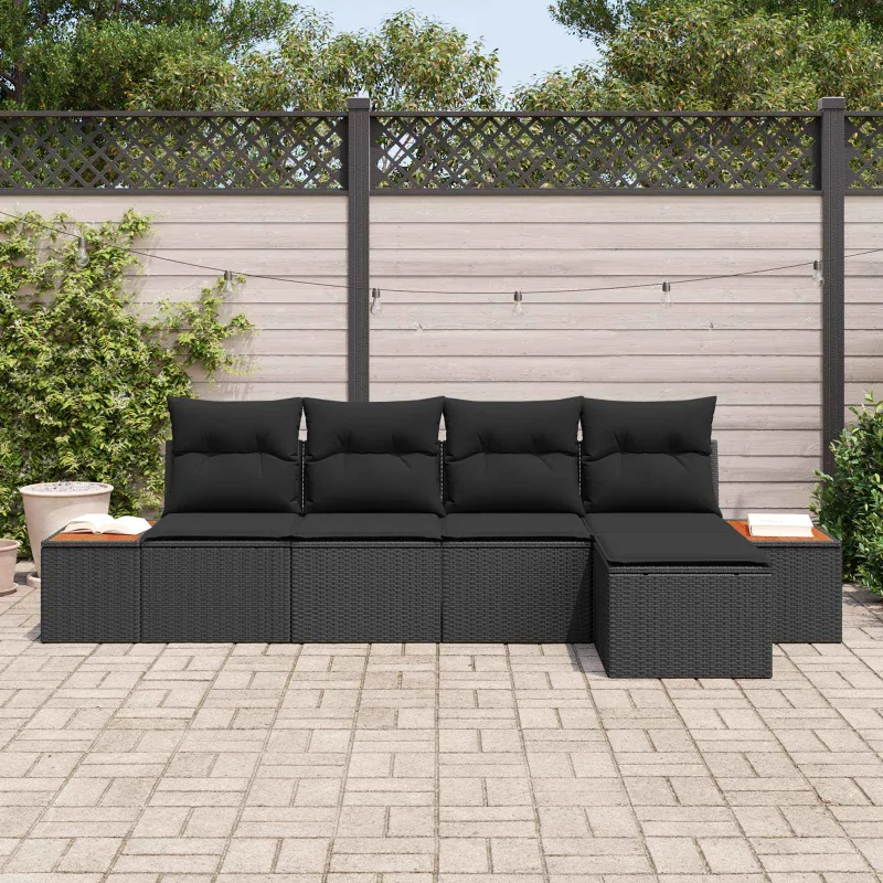Sodo Sofų Rinkinys su pagalve 6 pcs Juoda Poliratanas