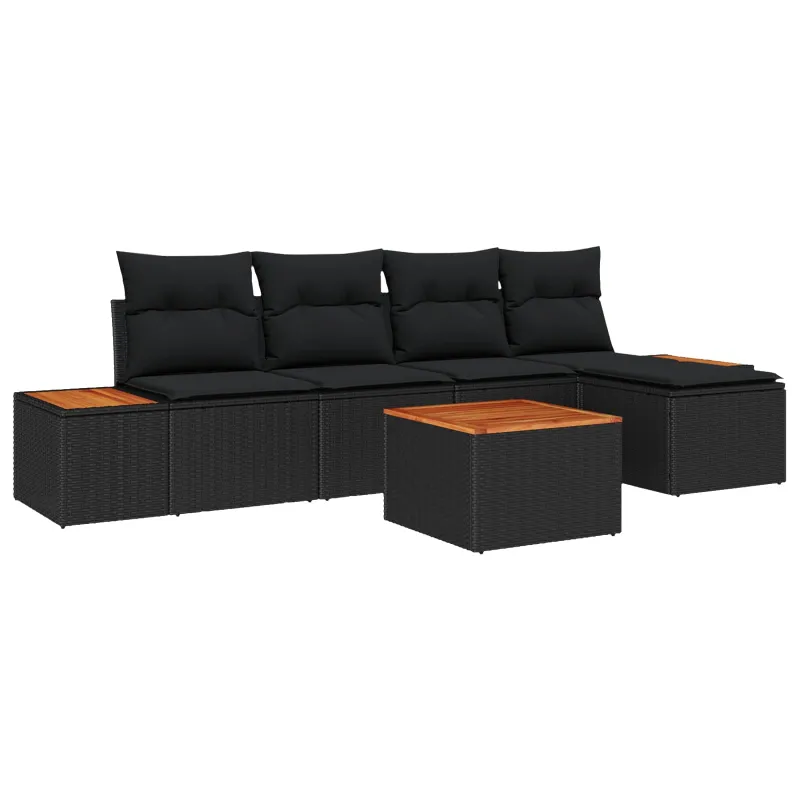 Sodo Sofų Rinkinys su pagalve 6 pcs Juoda Poliratanas