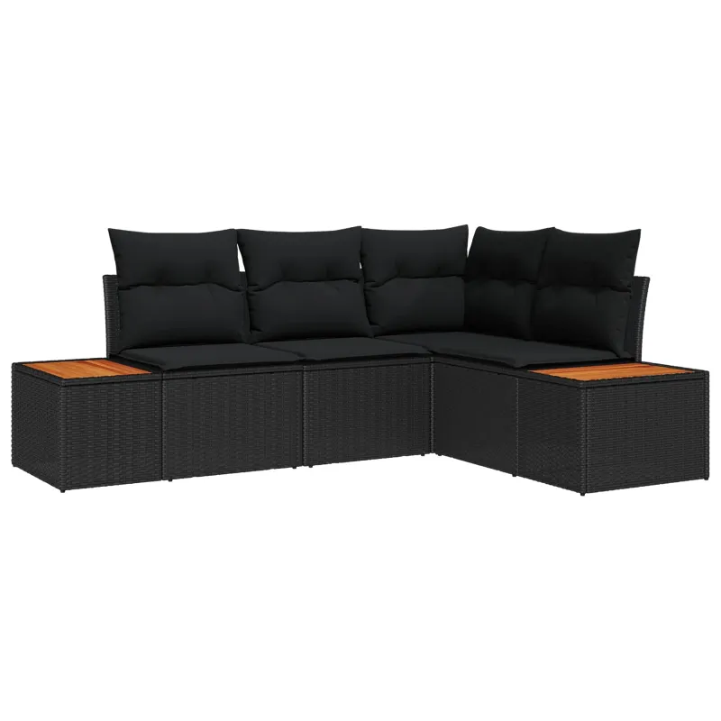 Sodo Sofų Rinkinys su pagalve 4 pcs Juoda Poliratanas