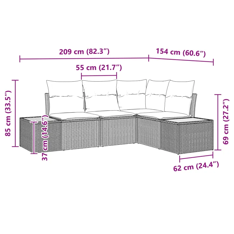 Sodo Sofų Rinkinys su pagalve 4 pcs Juoda Poliratanas