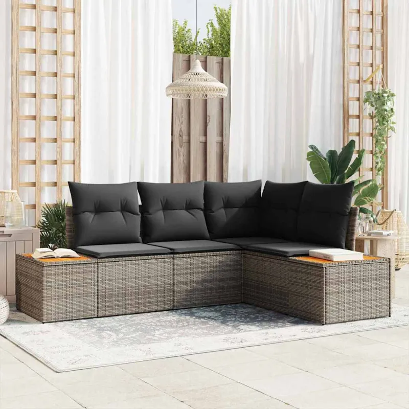 Sodo Sofų Rinkinys su pagalve 4 pcs Pilka Poliratanas