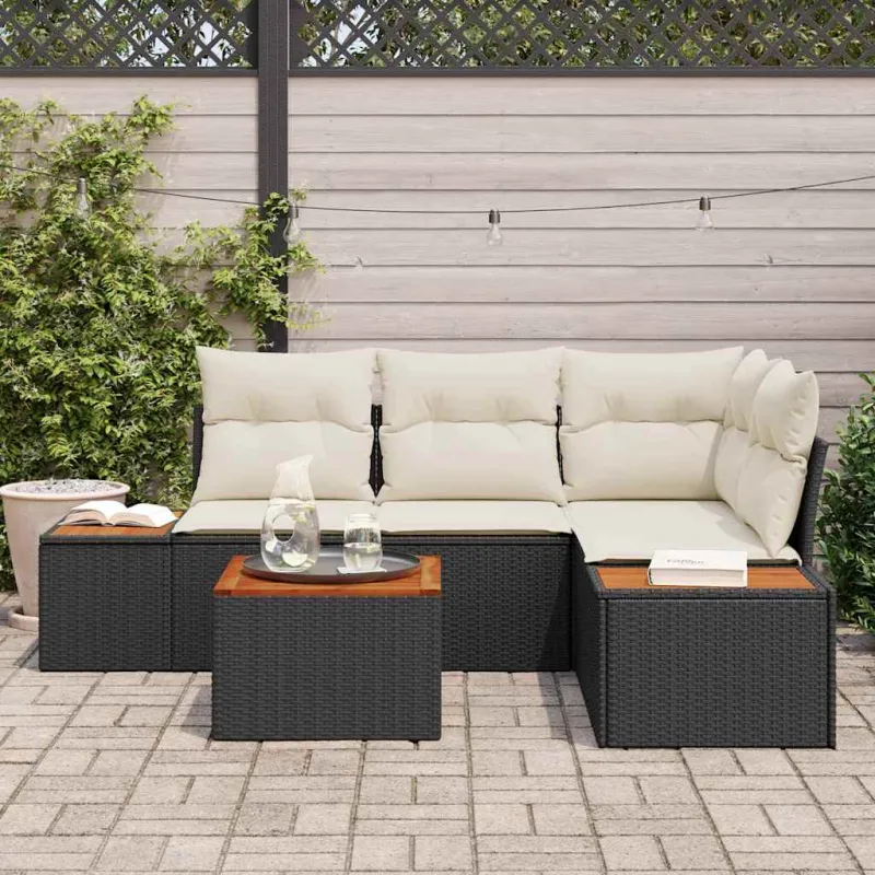 Sodo Sofų Rinkinys 4 pcs Juoda ir kreminė Poliratanas