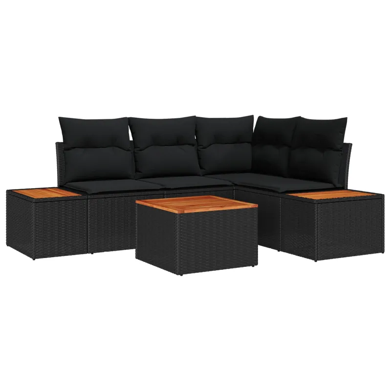 Sodo Sofų Rinkinys su pagalve 4 pcs Juoda Poliratanas