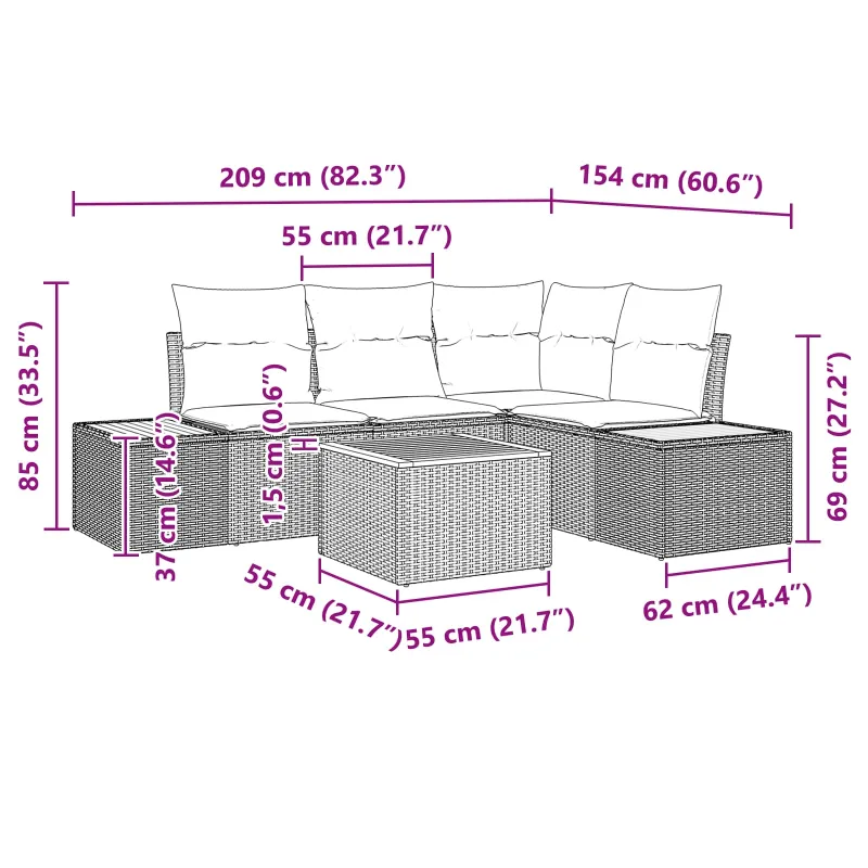 Sodo Sofų Rinkinys su pagalve 4 pcs Juoda Poliratanas