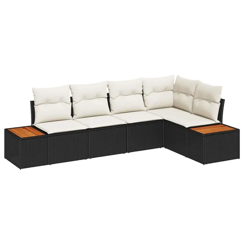 Sodo Sofų Rinkinys 5 pcs Juoda ir kreminė Poli ratanas