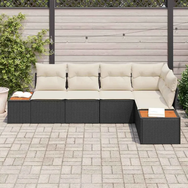 Sodo Sofų Rinkinys 5 pcs Juoda ir kreminė Poli ratanas