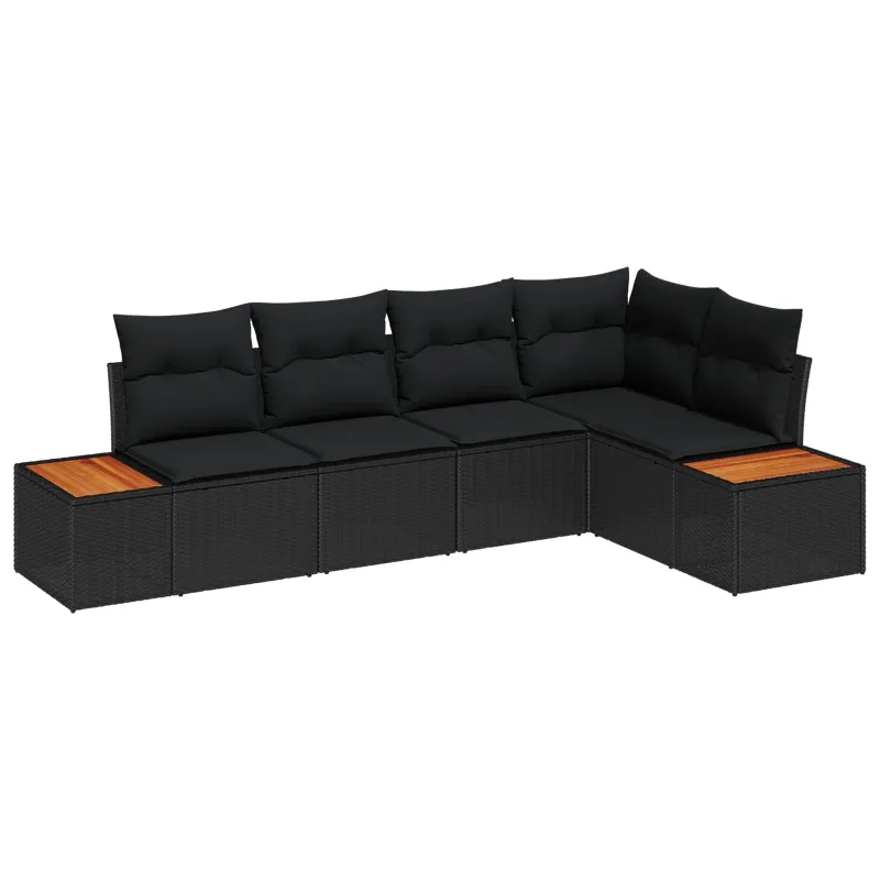 Sodo Sofų Rinkinys su pagalve 5 pcs Juoda Poli ratanas