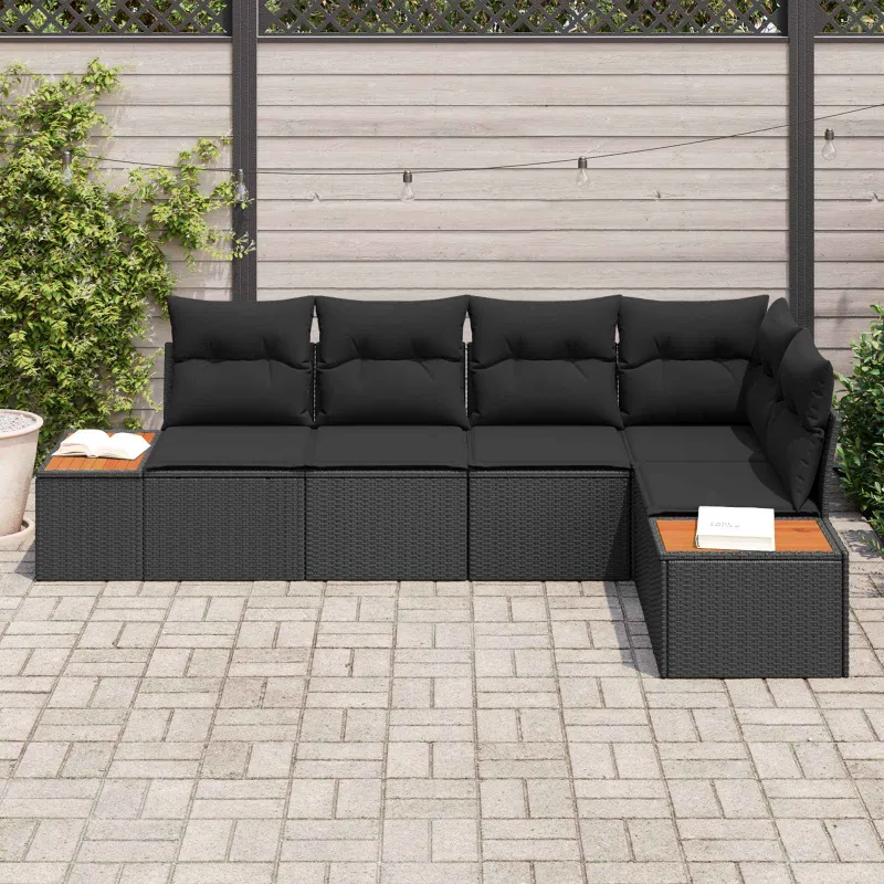 Sodo Sofų Rinkinys su pagalve 5 pcs Juoda Poli ratanas