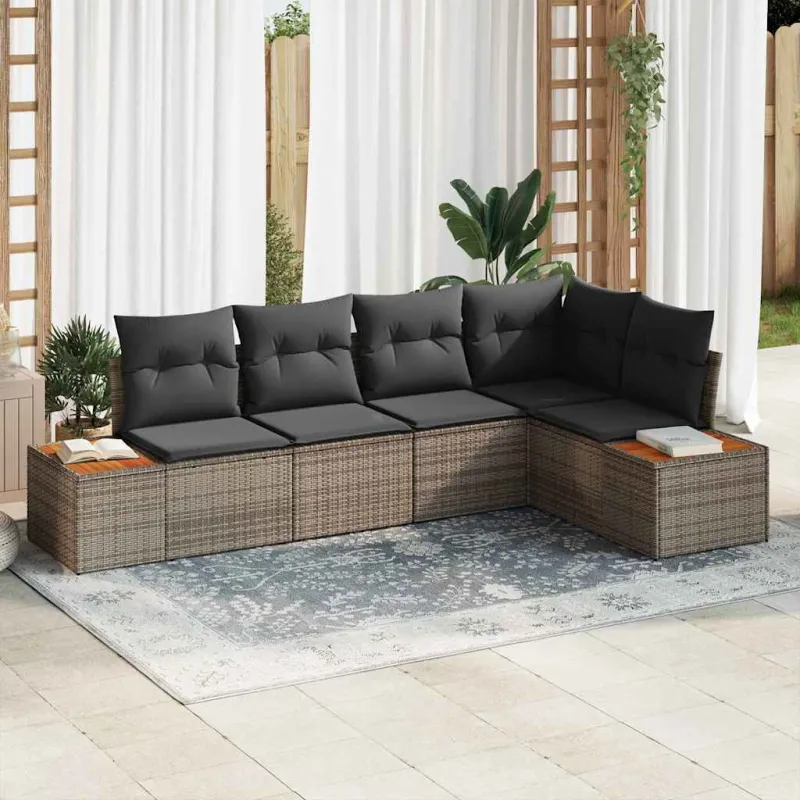 Sodo Sofų Rinkinys su pagalve 5 pcs Pilka Poli ratanas