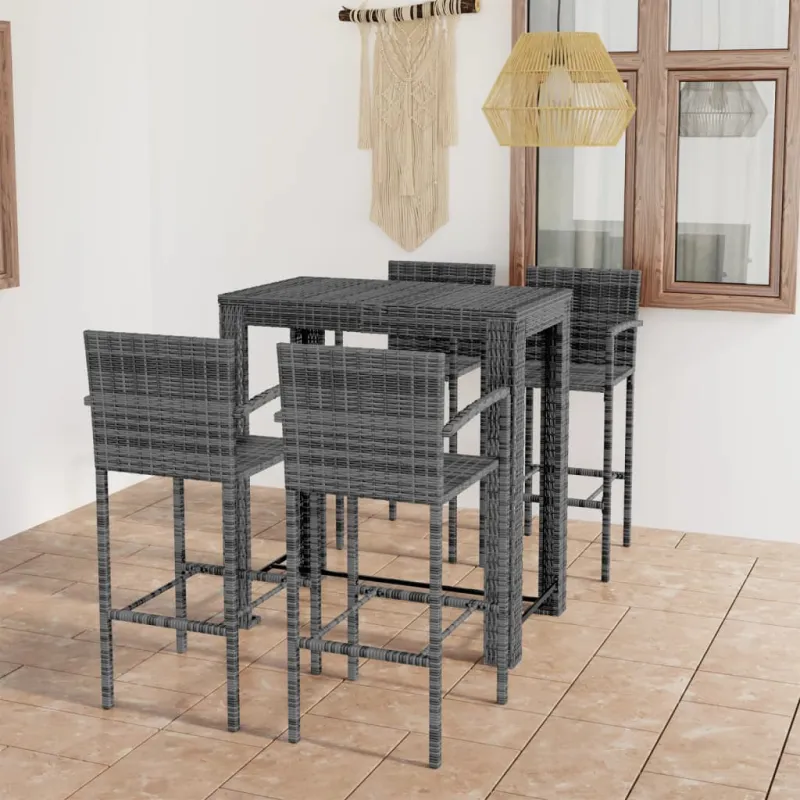 Lauakomplekt koos toolidega, 5-osaline, hall, polürottan