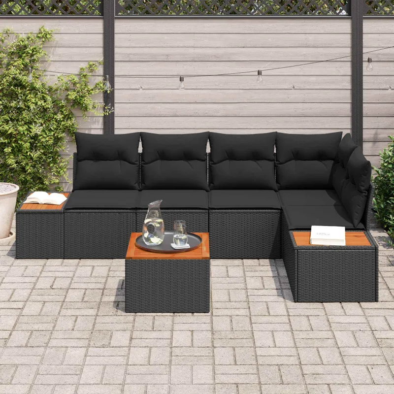 Sodo Sofų Rinkinys su pagalve 6 pcs Juoda Poli ratanas