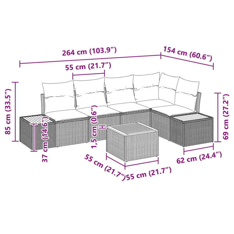 Sodo Sofų Rinkinys su pagalve 6 pcs Juoda Poli ratanas
