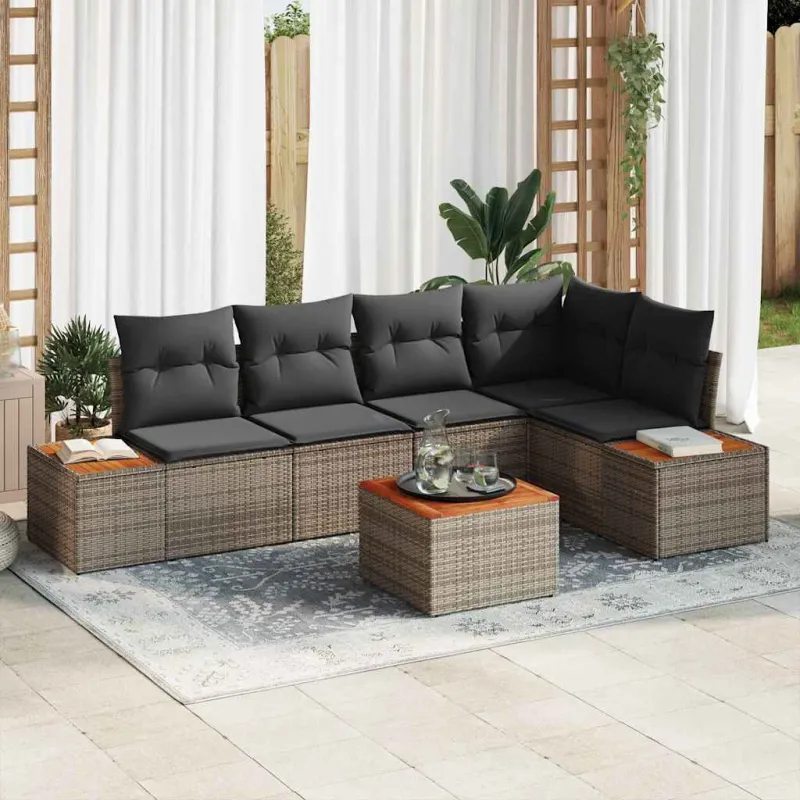 Sodo Sofų Rinkinys su pagalve 6 pcs Pilka Poli ratanas