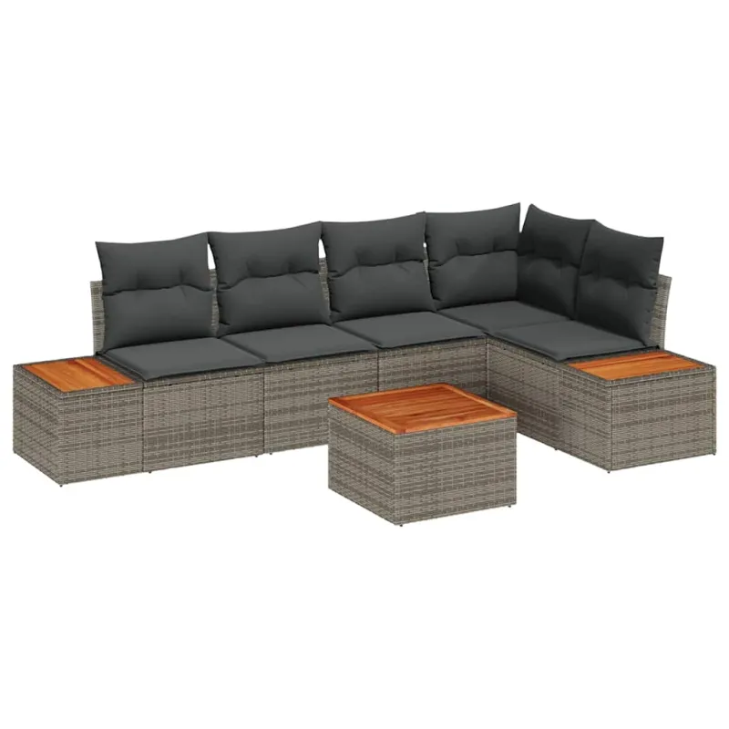 Sodo Sofų Rinkinys su pagalve 6 pcs Pilka Poli ratanas