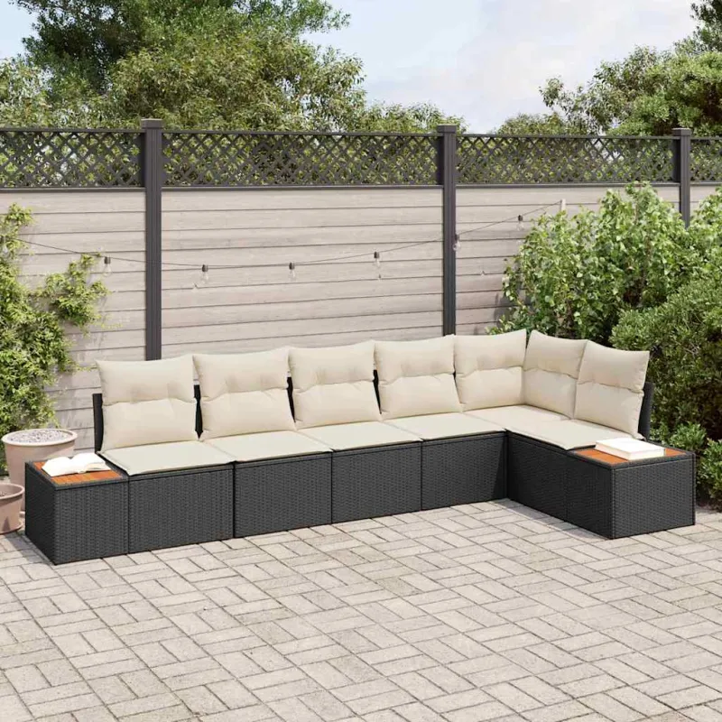 Sodo Sofų Rinkinys 6 pcs Juoda ir kreminė Poliratanas