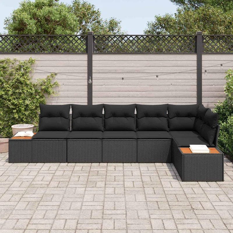 Sodo Sofų Rinkinys su pagalve 6 pcs Juoda Poliratanas