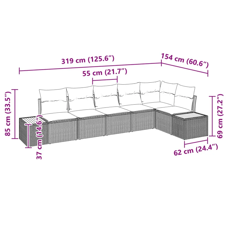 Sodo Sofų Rinkinys su pagalve 6 pcs Juoda Poliratanas