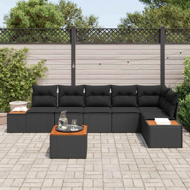 Sodo Sofų Rinkinys su pagalve 6 pcs Juoda Poliratanas
