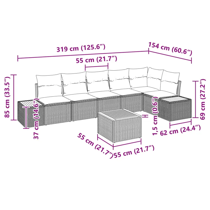 Sodo Sofų Rinkinys su pagalve 6 pcs Juoda Poliratanas