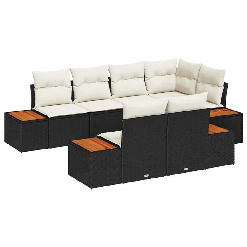 Sodo Sofų Rinkinys 7 pcs Juoda ir kreminė Poliratanas
