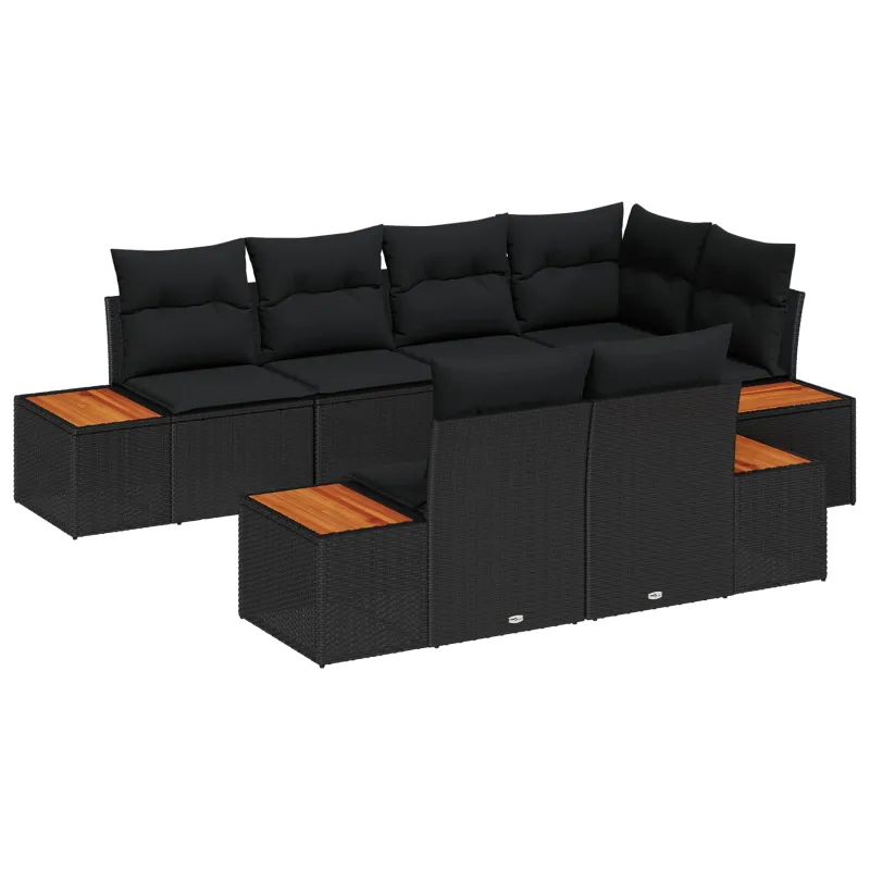 Sodo Sofų Rinkinys su pagalve 7 pcs Juoda Poliratanas