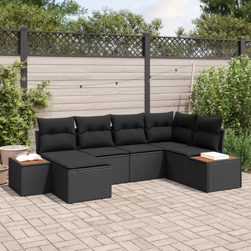 Sodo Sofų Rinkinys su pagalve 7 pcs Juoda Poliratanas