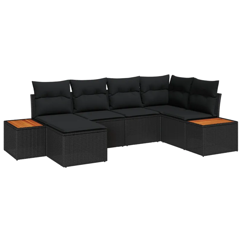 Sodo Sofų Rinkinys su pagalve 7 pcs Juoda Poliratanas