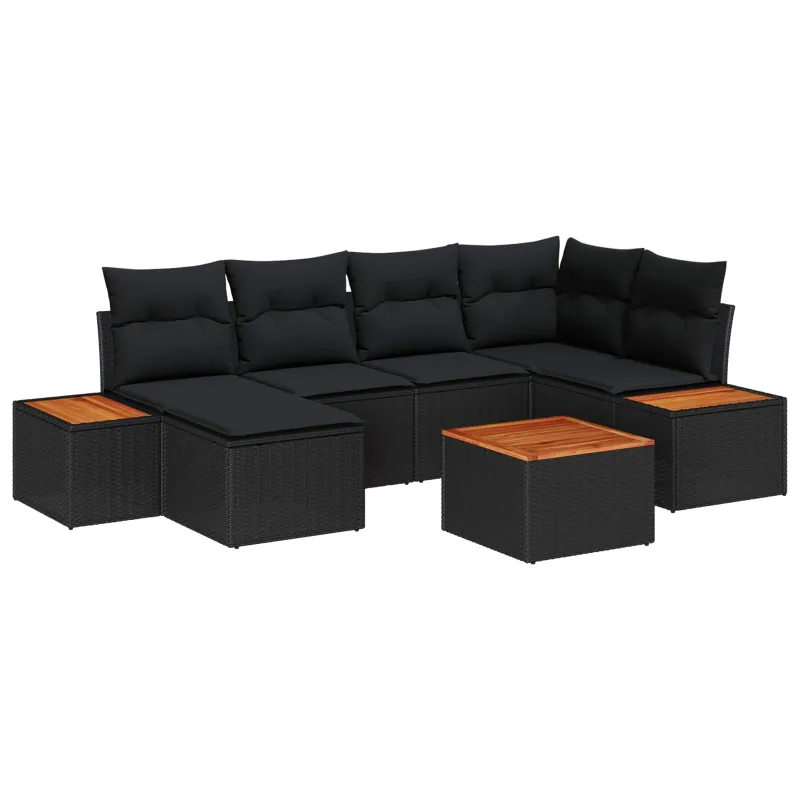 Sodo Sofų Rinkinys su pagalve 7 pcs Juoda Poliratanas