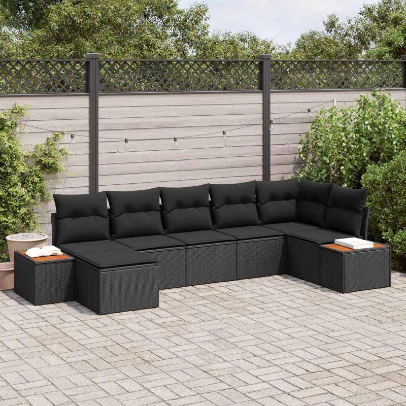 Sodo Sofų Rinkinys su pagalve 8 pcs Juoda Poliratanas