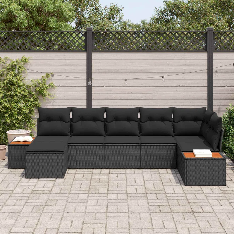 Sodo Sofų Rinkinys su pagalve 8 pcs Juoda Poliratanas