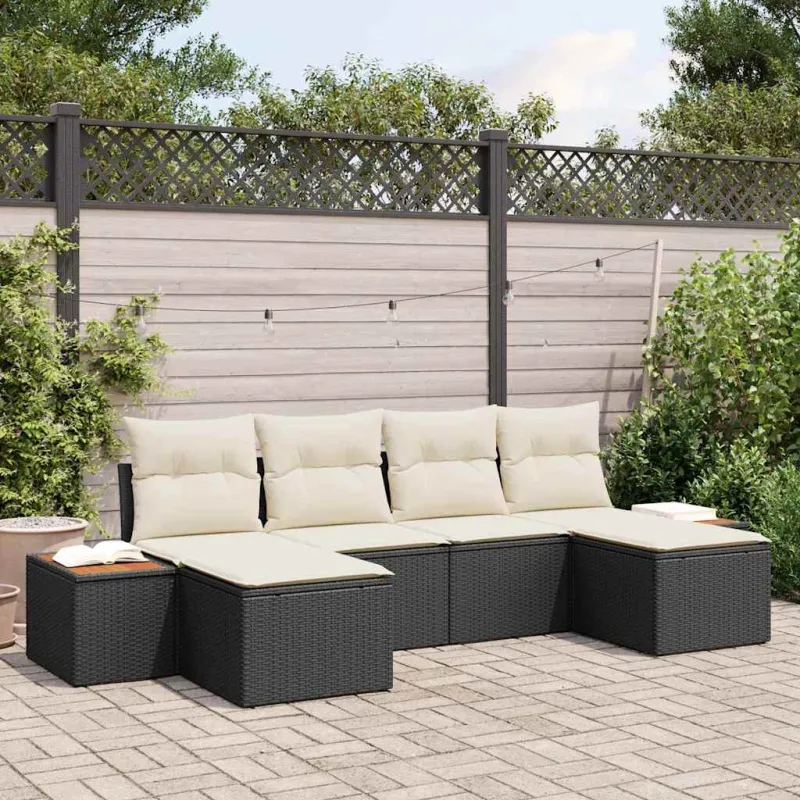 Sodo Sofų Rinkinys 6 pcs Juoda ir kreminė Poli ratanas