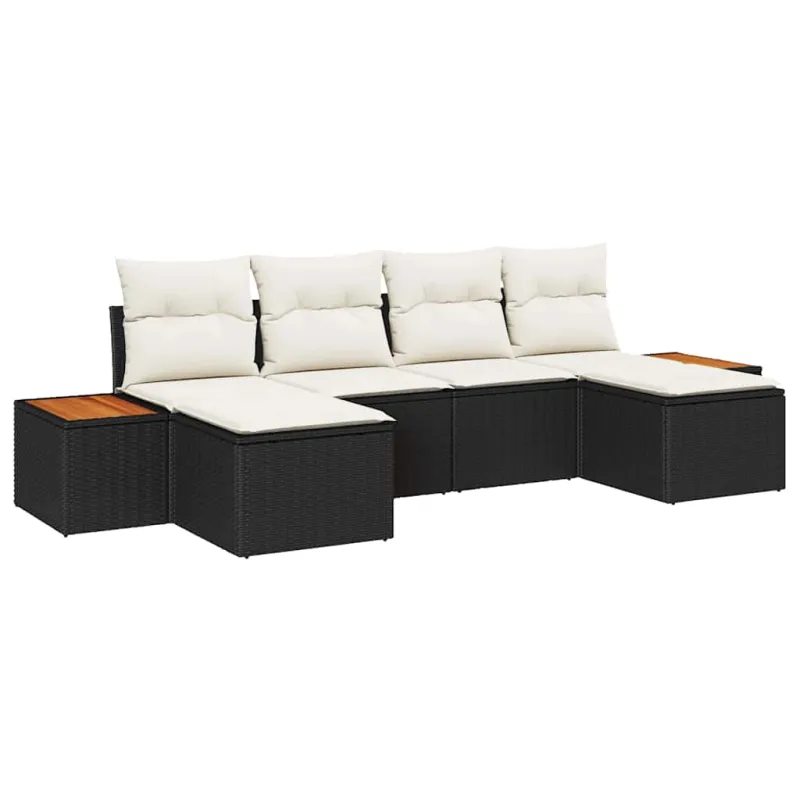 Sodo Sofų Rinkinys 6 pcs Juoda ir kreminė Poli ratanas
