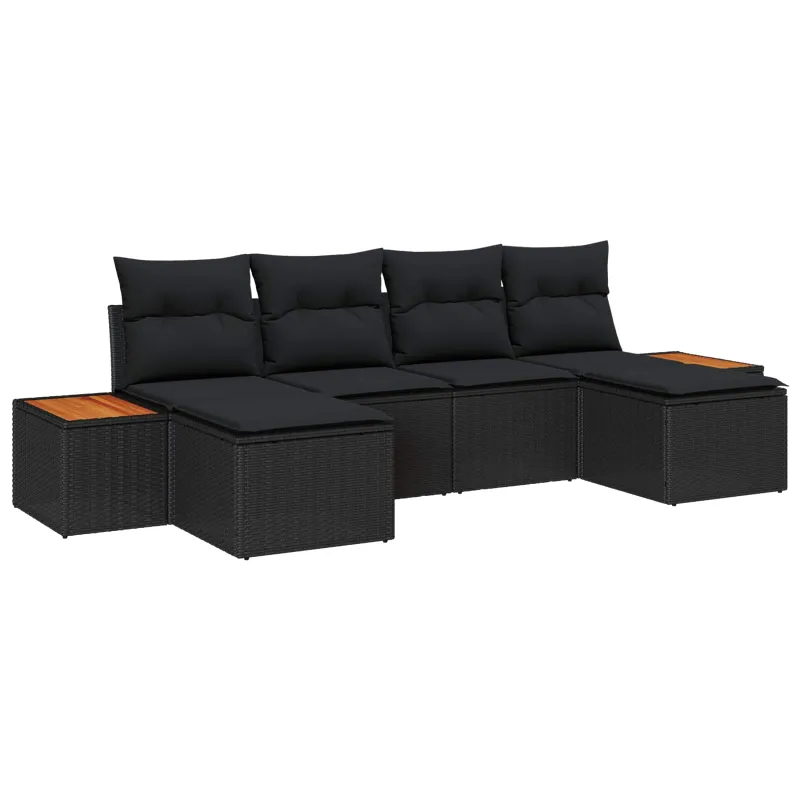 Sodo Sofų Rinkinys su pagalve 6 pcs Juoda Poli ratanas