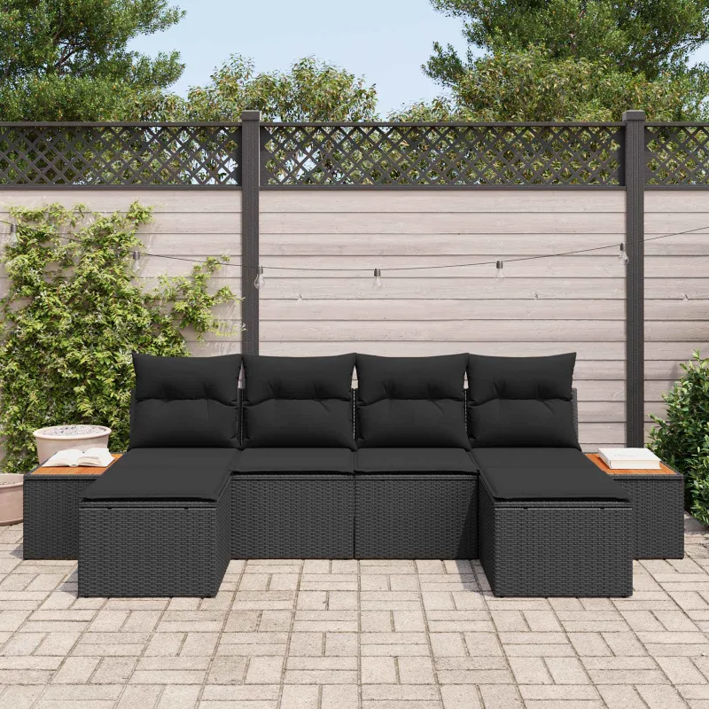 Sodo Sofų Rinkinys su pagalve 6 pcs Juoda Poli ratanas