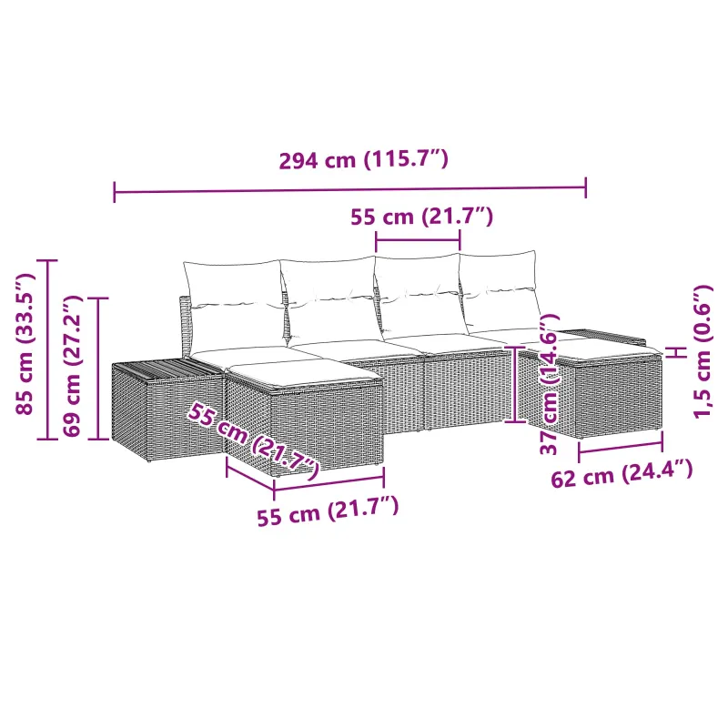 Sodo Sofų Rinkinys su pagalve 6 pcs Juoda Poli ratanas