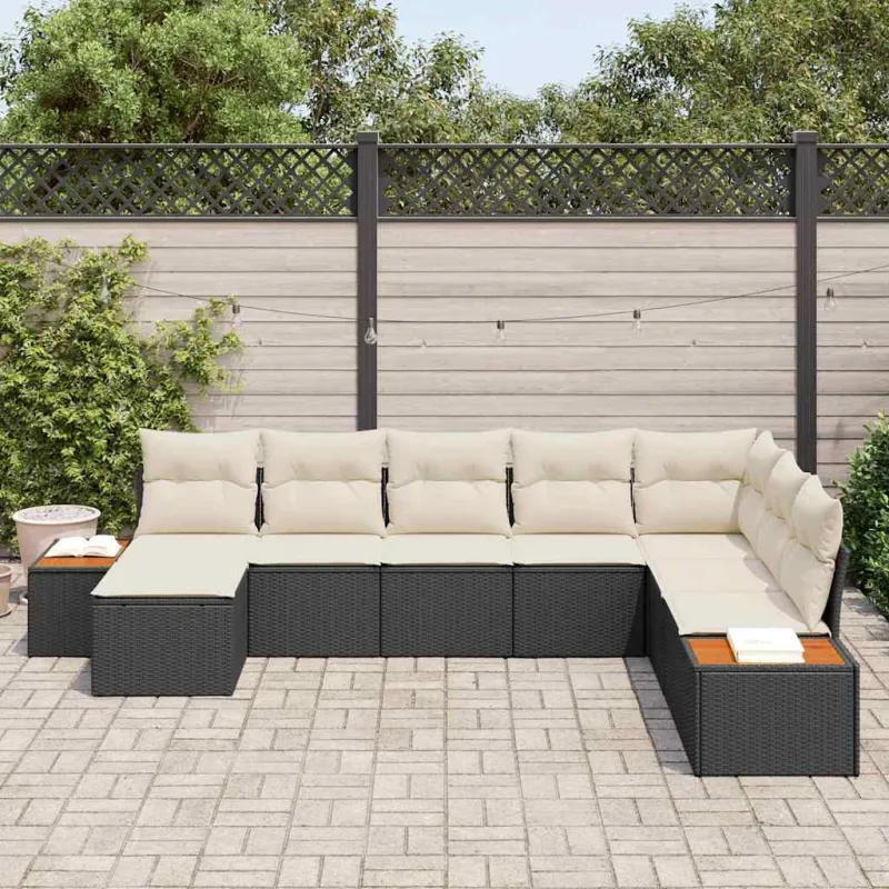 Sodo Sofų Rinkinys 9 pcs Juoda ir kreminė Poliratanas