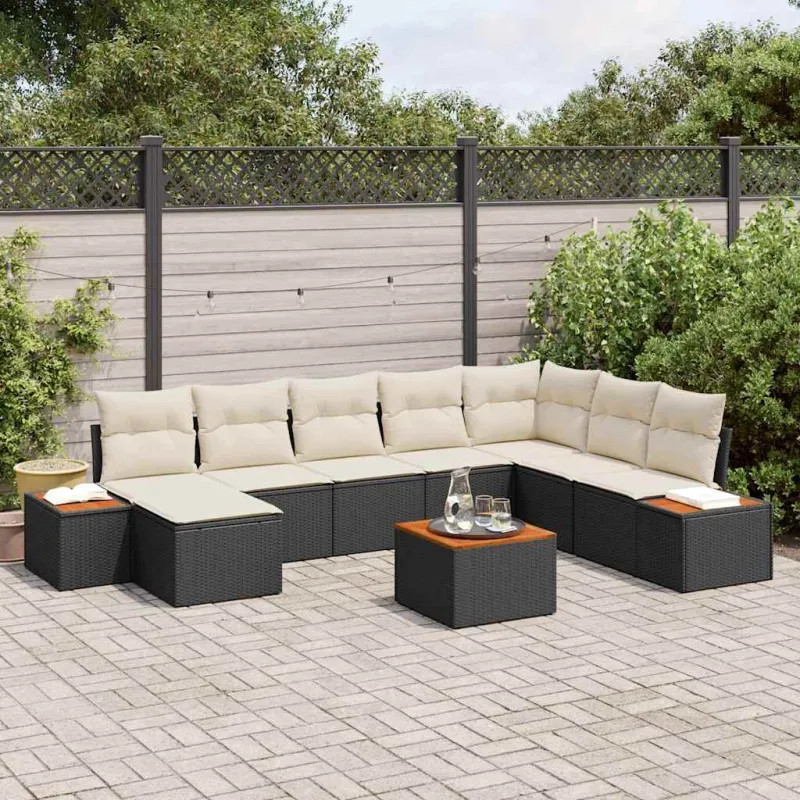 Sodo Sofų Rinkinys 9 pcs Juoda ir kreminė Poliratanas