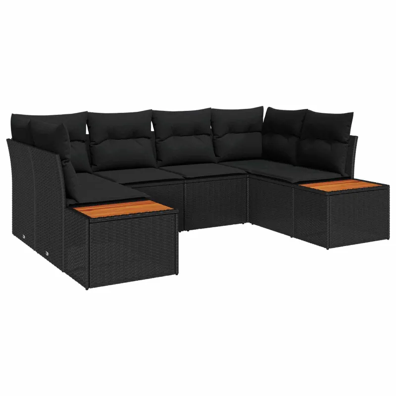 Sodo Sofų Rinkinys su pagalve 6 pcs Juoda Poliratanas