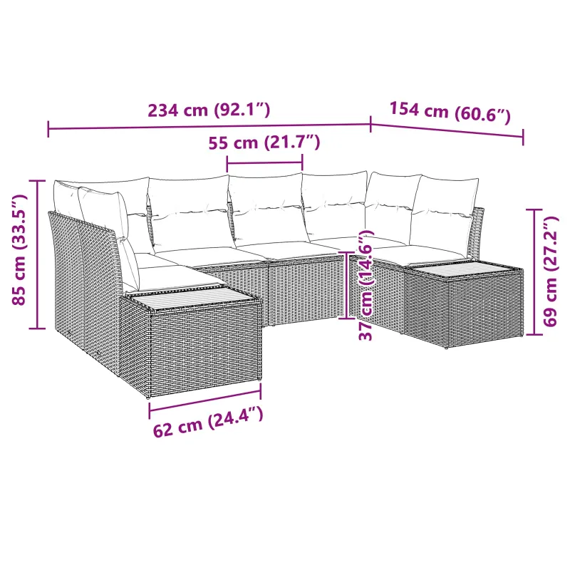 Sodo Sofų Rinkinys su pagalve 6 pcs Juoda Poliratanas