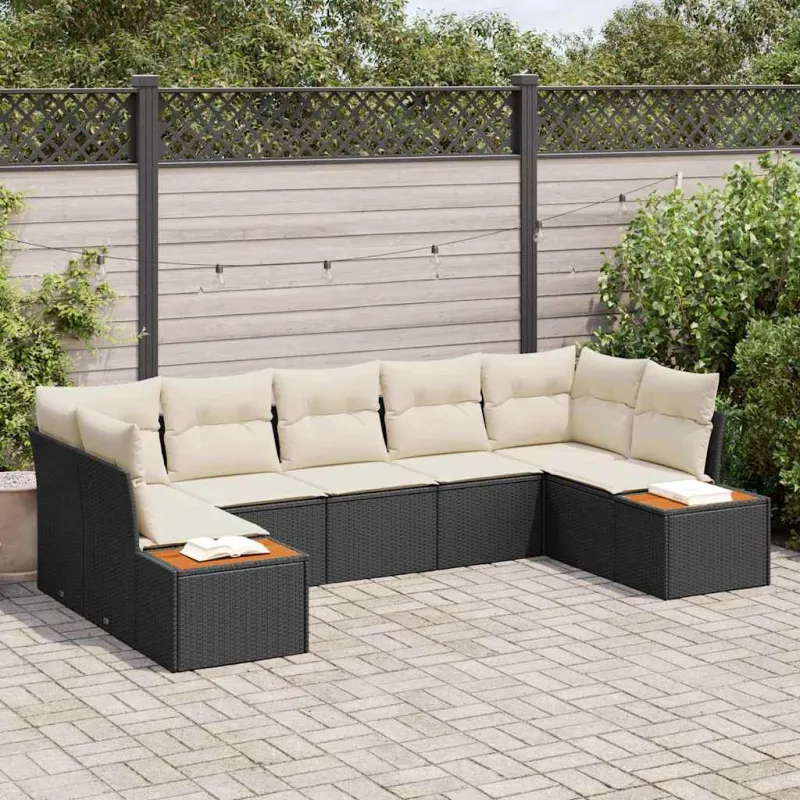 Sodo Sofų Rinkinys 7 pcs Juoda ir kreminė Poliratanas