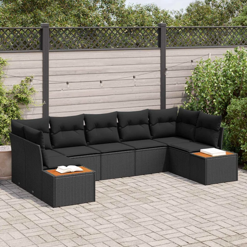Sodo Sofų Rinkinys su pagalve 7 pcs Juoda Poliratanas