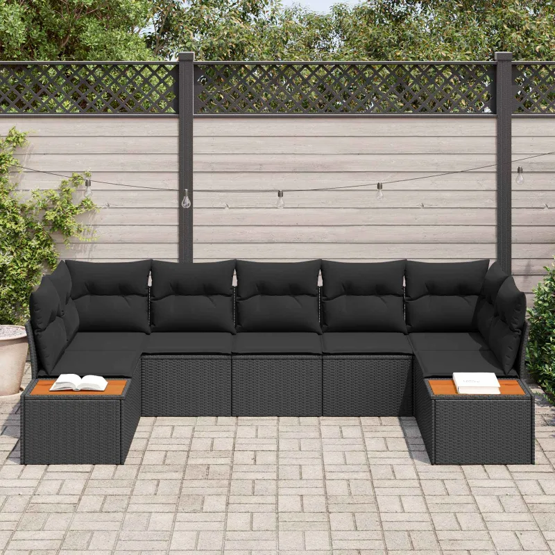 Sodo Sofų Rinkinys su pagalve 7 pcs Juoda Poliratanas