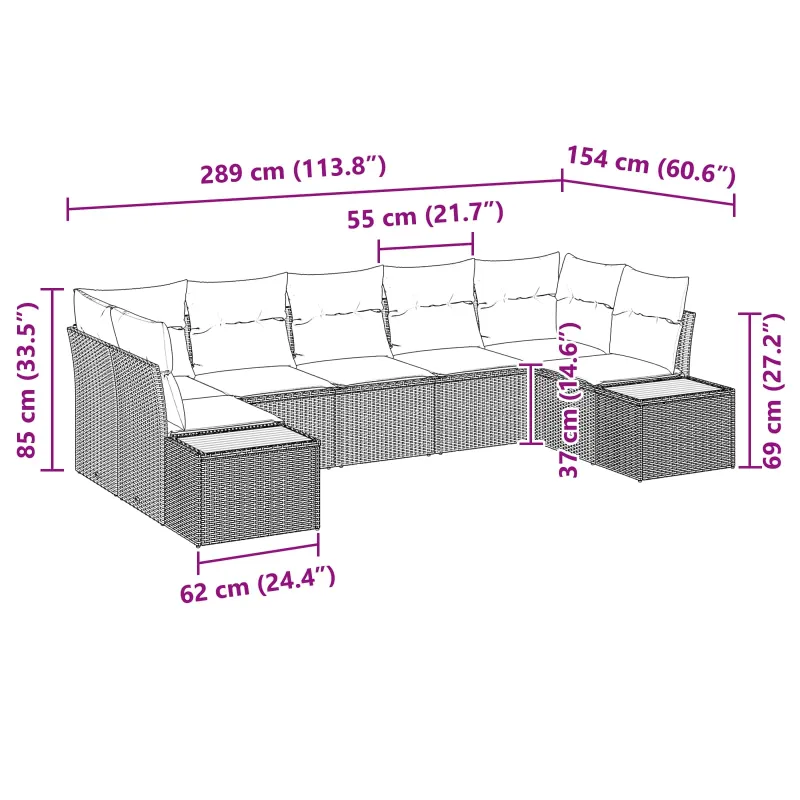 Sodo Sofų Rinkinys su pagalve 7 pcs Juoda Poliratanas