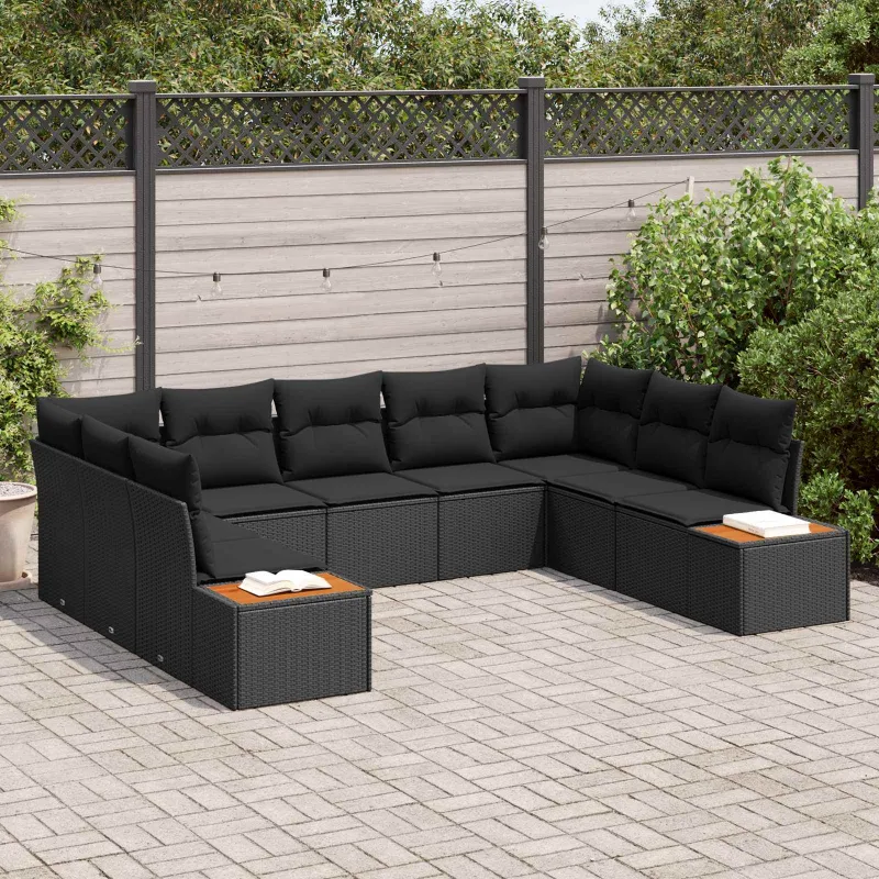 Sodo Sofų Rinkinys su pagalve 5 pcs Juoda Poliratanas