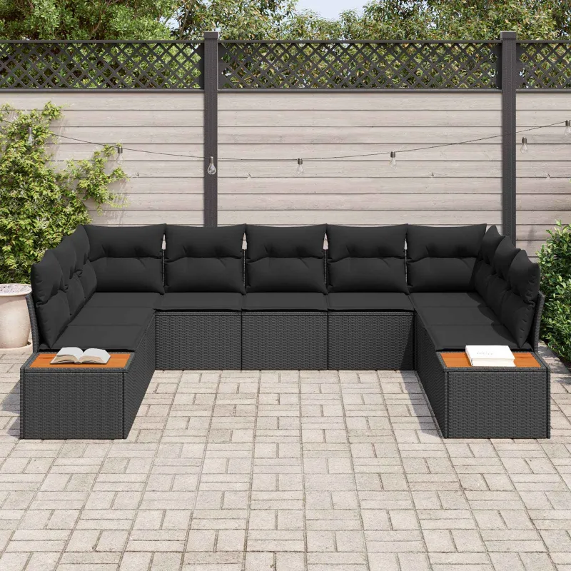 Sodo Sofų Rinkinys su pagalve 5 pcs Juoda Poliratanas