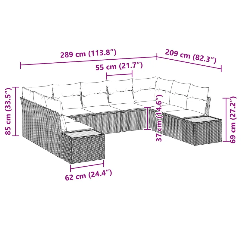 Sodo Sofų Rinkinys su pagalve 5 pcs Juoda Poliratanas